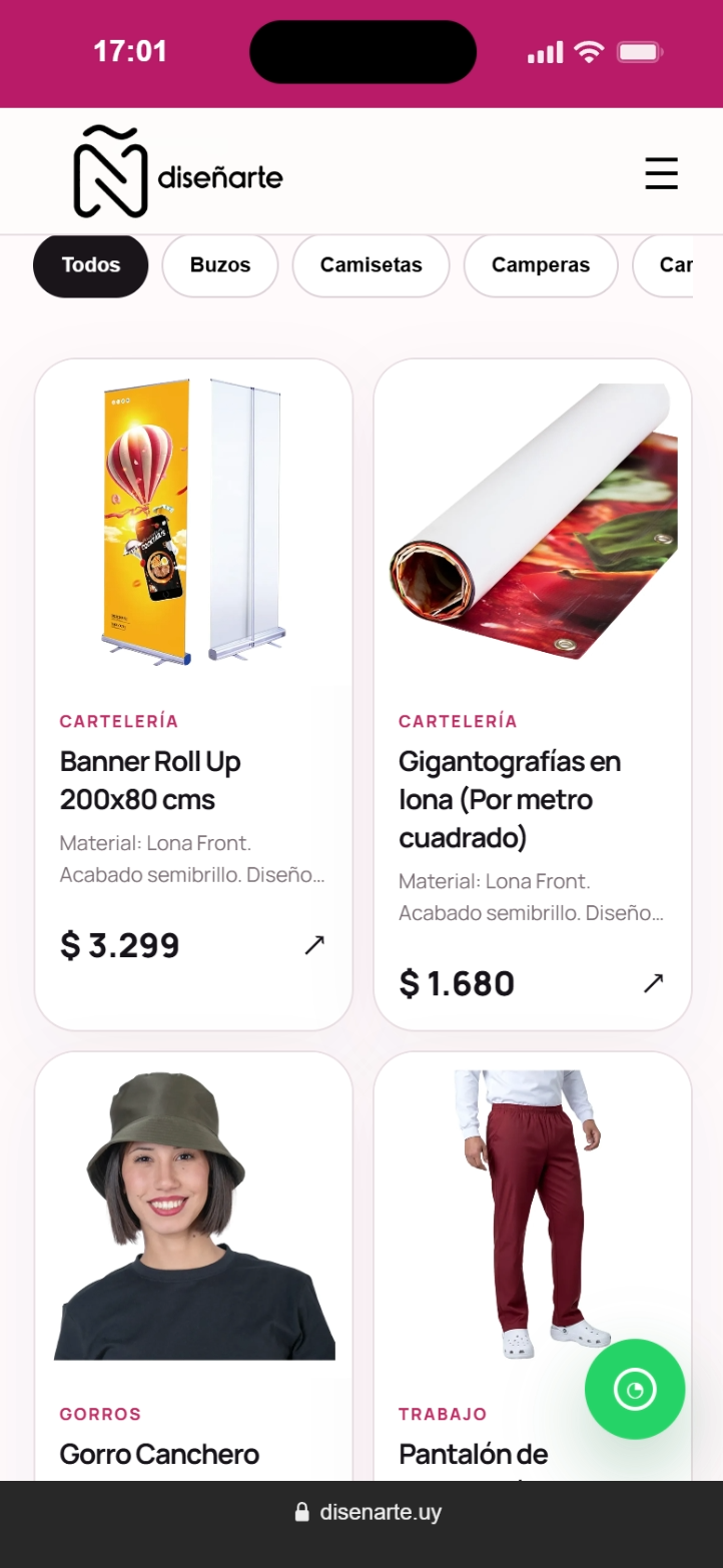 Ejemplo de página web Diseñarte en celular